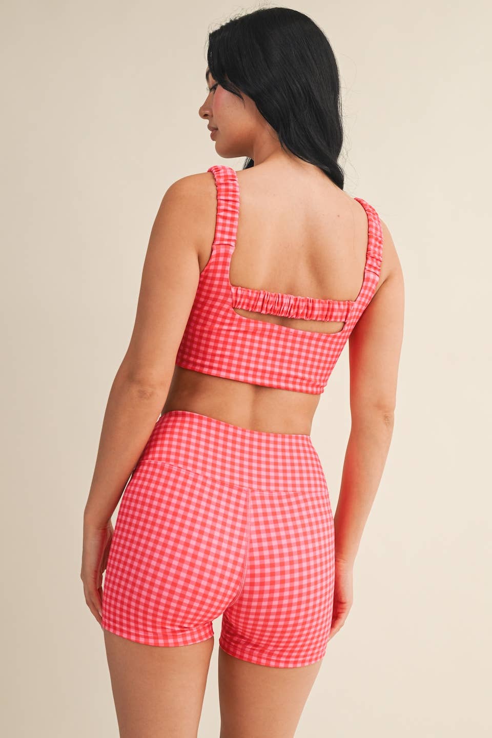 Gingham Print Ruched Bra Top: Pink Gingham SS26 / S