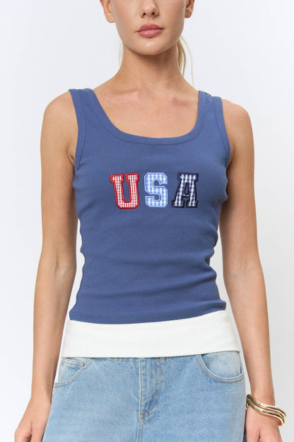 BKT1086C - APPLIQUE DETAILED RIB SLEEVELESS TOP: OFF WHITE / S-M-L (3-2-1)
