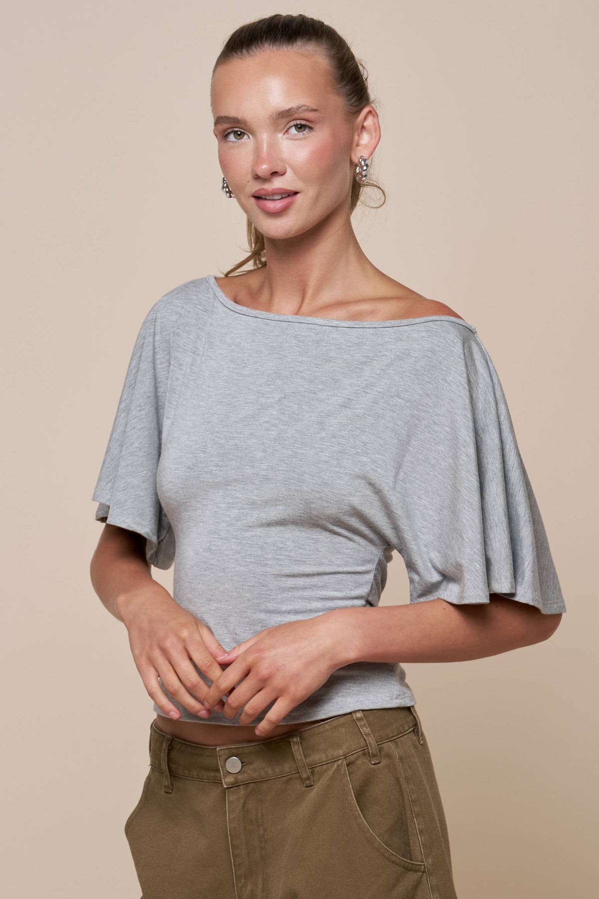 Bell Sleeve Back Tie Top: Black / S