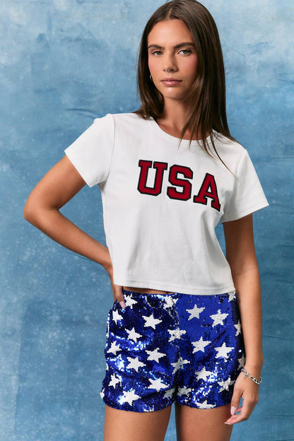 USA SHORT SLEEVE ROUND NECK BABY TEE: NAVY / XS