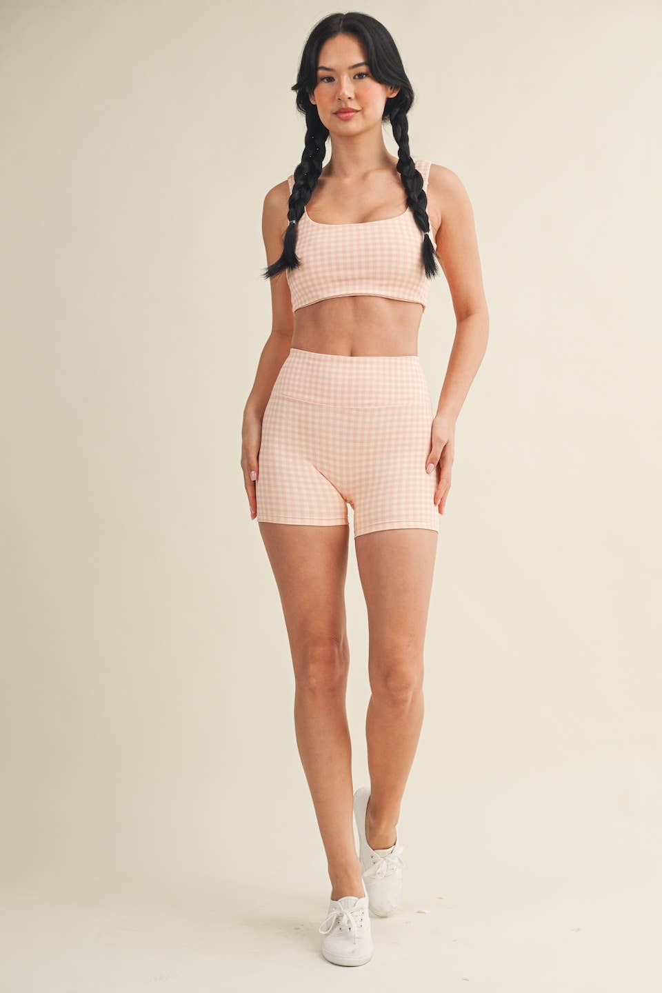 Gingham Print Ruched Bra Top: Pink Gingham SS26 / S