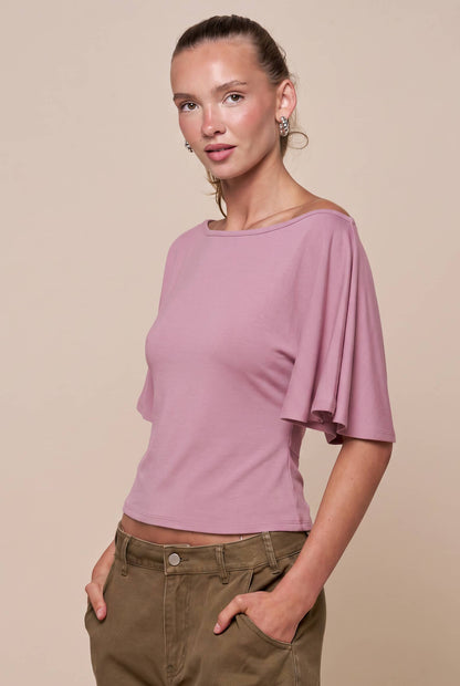Bell Sleeve Back Tie Top: Black / S