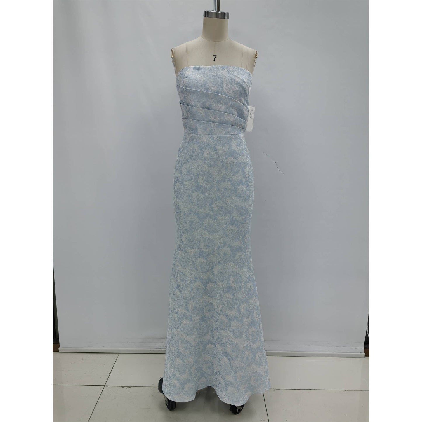 PLEATED DETAIL WITH MERMAID MAXI DRESS: LT BLUE / S-M-L(3-2-1)