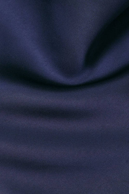 COWL NECK BACK OPEN ATTACHED SCARF FITTED SATIN MINI DRESS: NAVY / XS