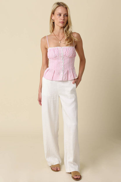 Taryn Pinstripe Peplum Cami Top: Pink Stripe / Contemporary / S