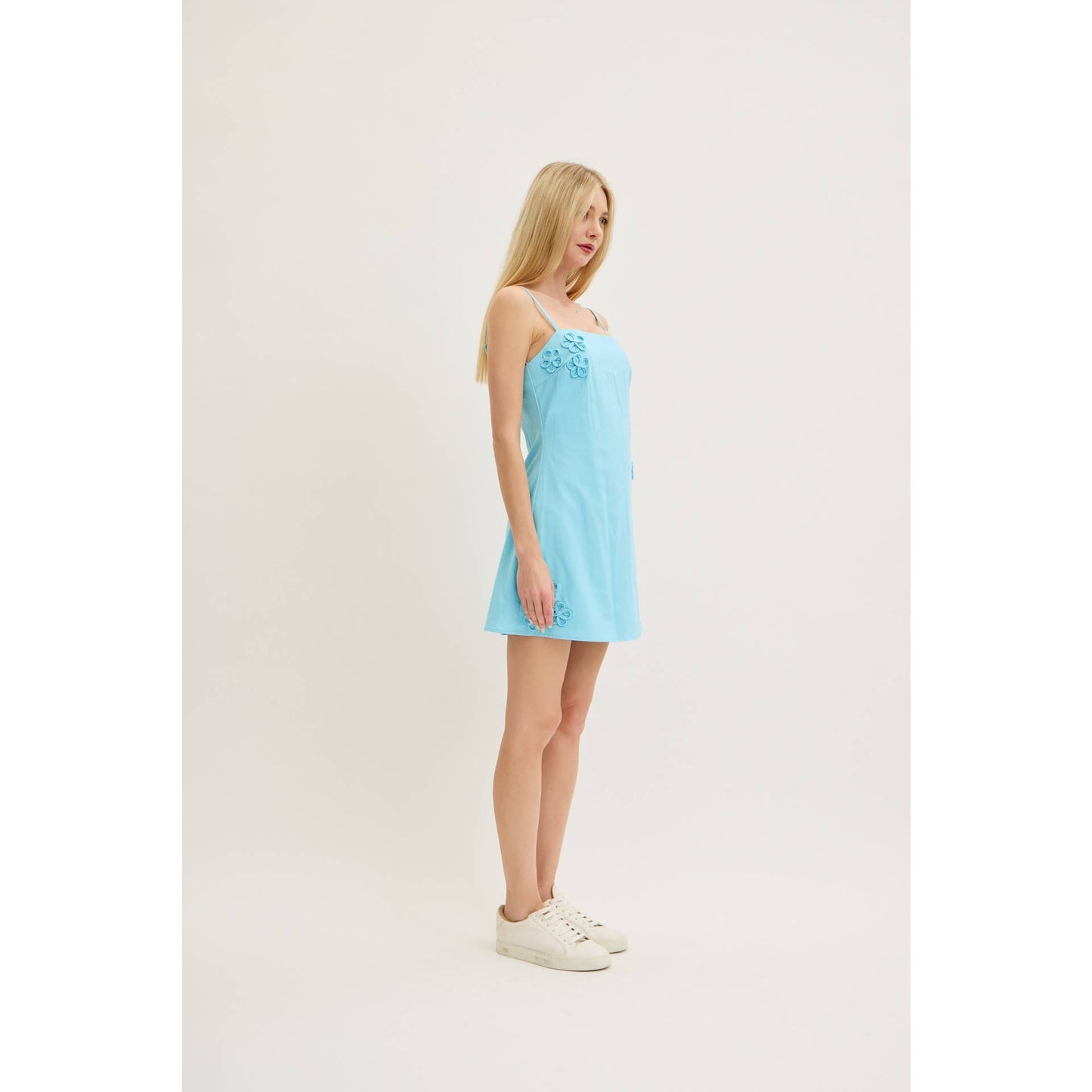 EMBROIDERED DETAILS MINI DRESS: WHITE/YELLOW / S-M-L(3-2-1)