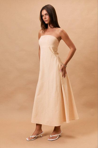 TUBE FLARE MIDI DRESS: WHITE-YELLOW STRIPE / XS