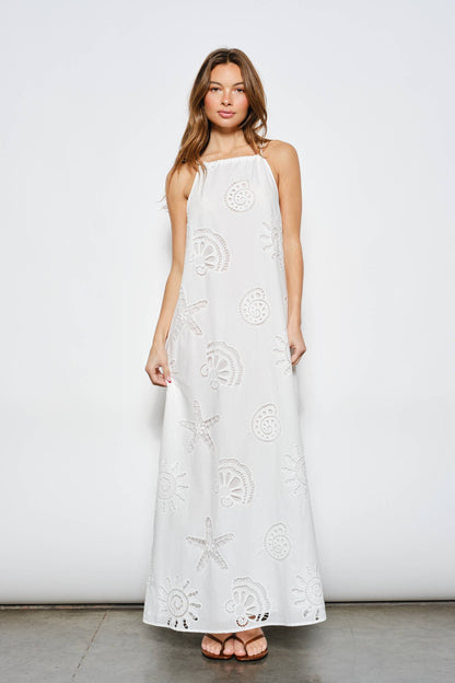 DARIAH EYELET MAXI DRESS: Off-White / S