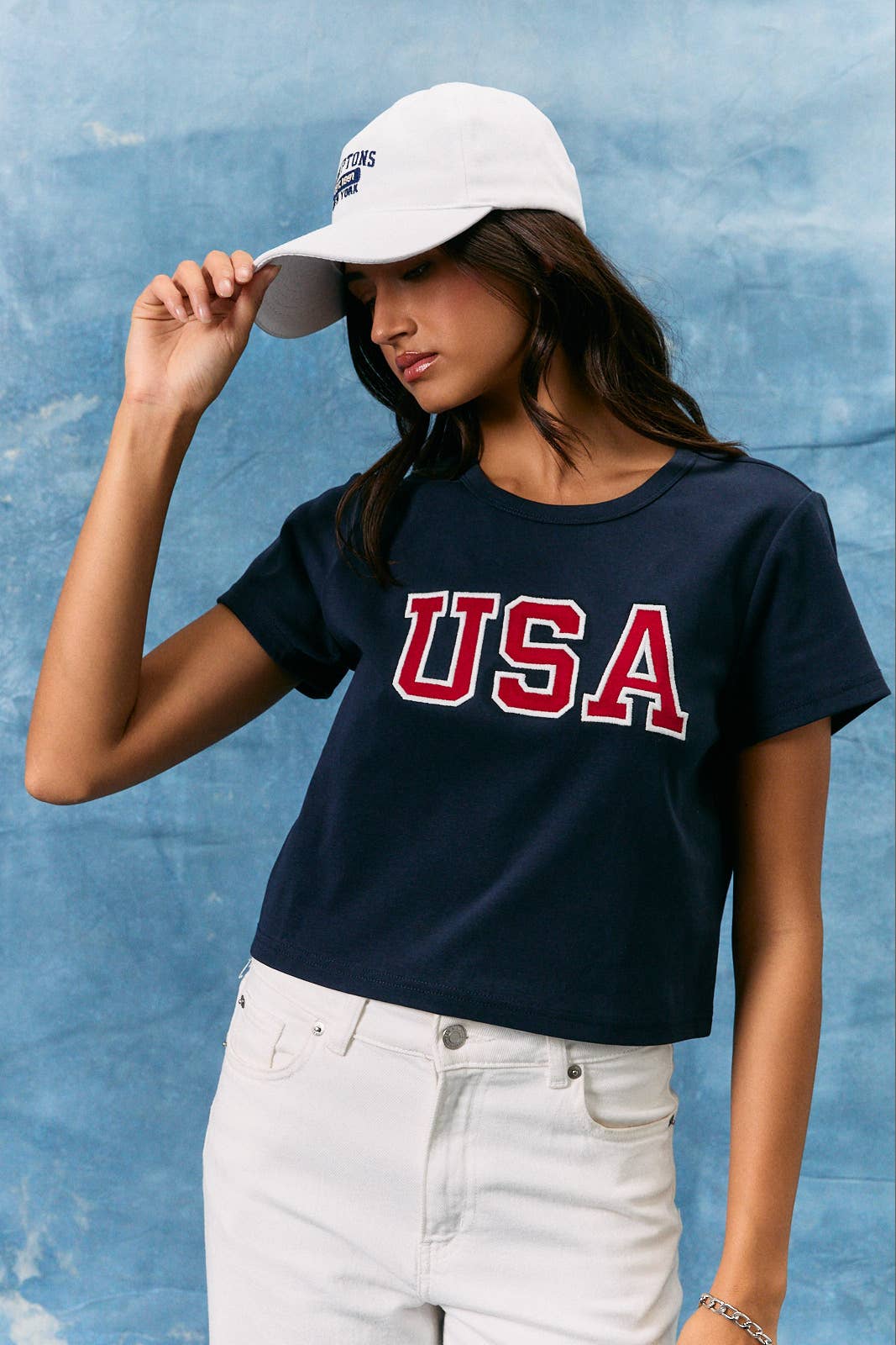 USA SHORT SLEEVE ROUND NECK BABY TEE: NAVY / XS