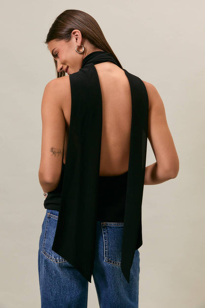 COWL NECK TOP WITH ATTACHED SCARF: LT PINK / XS