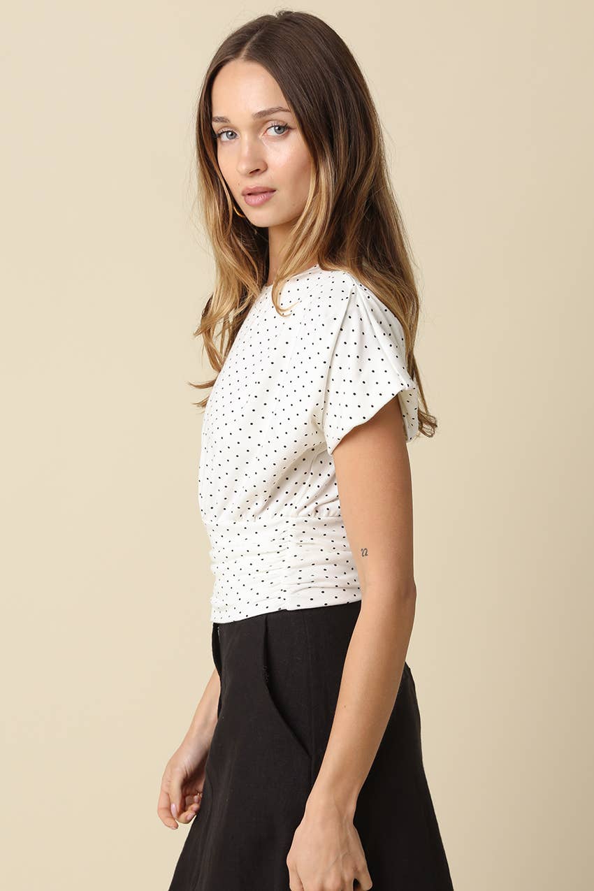 Lila Polka Dot Crop Top: Ivory Black / Contemporary / S