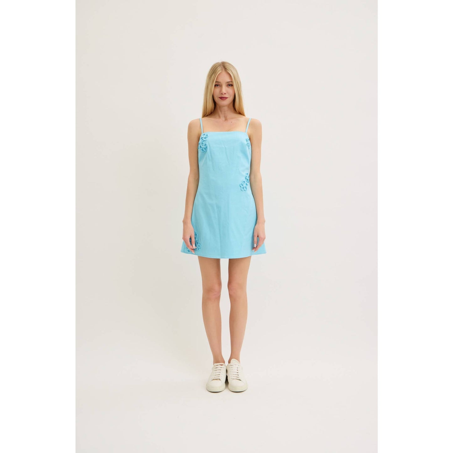 EMBROIDERED DETAILS MINI DRESS: WHITE/YELLOW / S-M-L(3-2-1)