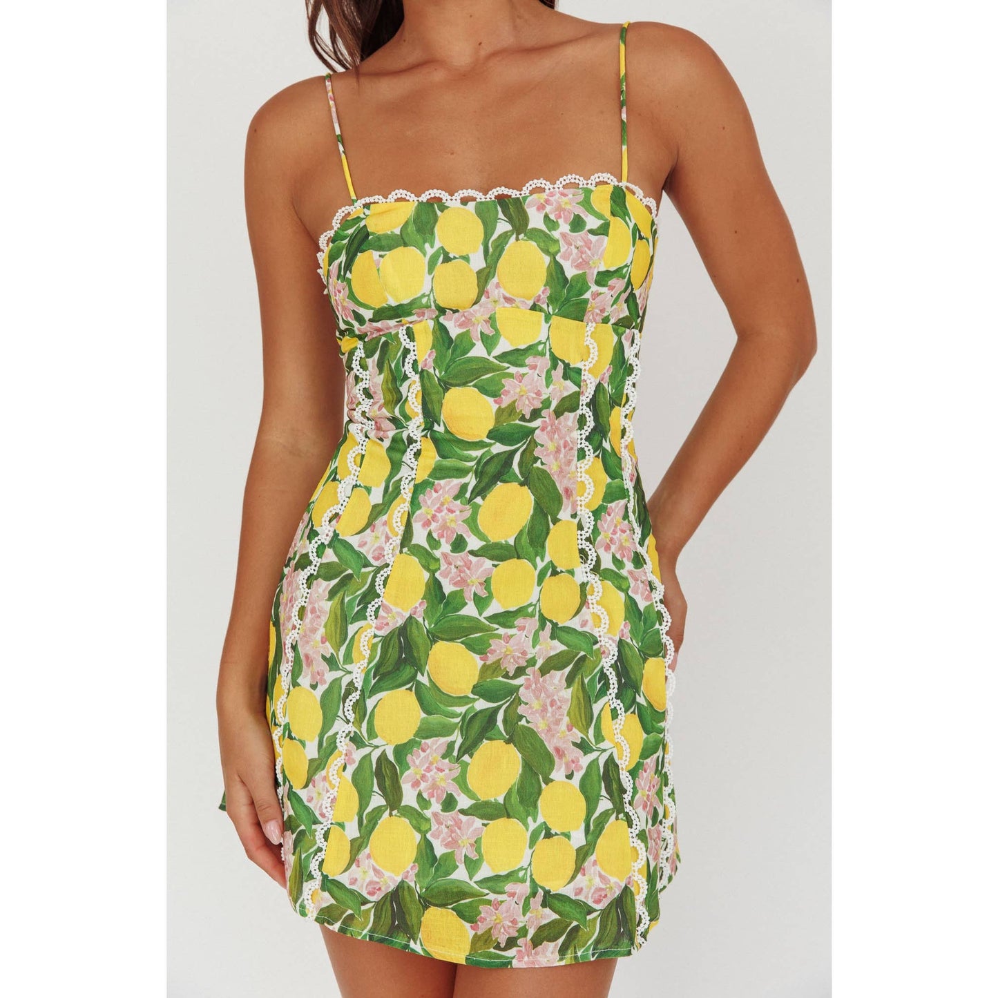 LEMON FLORAL MINI DRESS / ST4068D12: LEMON / XS-S-M-L(1-3-2-1)