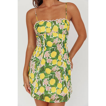 LEMON FLORAL MINI DRESS / ST4068D12: LEMON / XS-S-M-L(1-3-2-1)