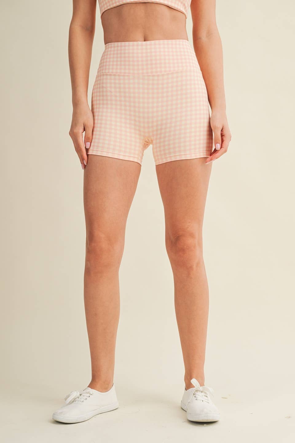 Gingham Print Biker Shorts: Pink Gingham / S