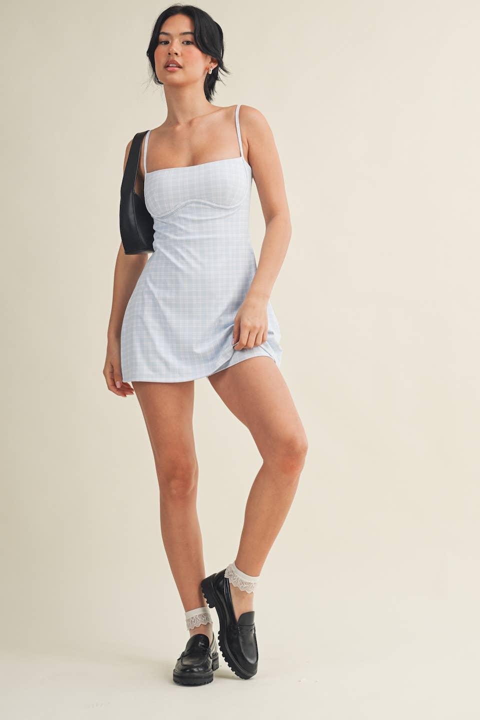 Plaid Print Sweetheart Dress : Pink / S