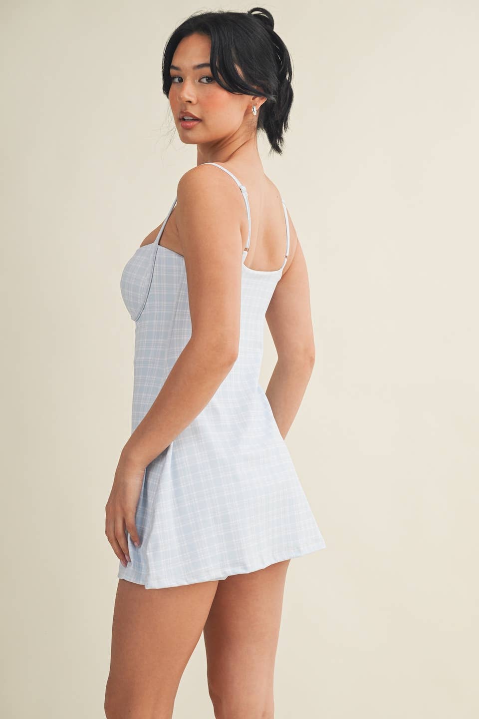 Plaid Print Sweetheart Dress : Pink / S
