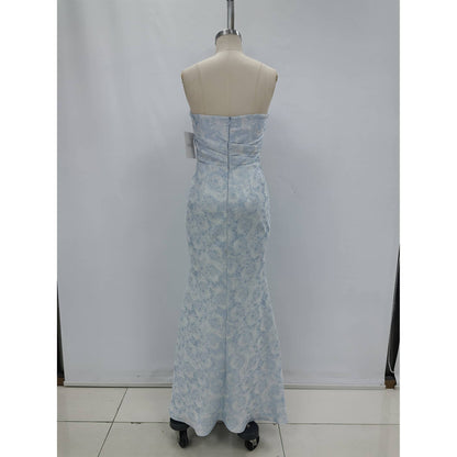 PLEATED DETAIL WITH MERMAID MAXI DRESS: LT BLUE / S-M-L(3-2-1)