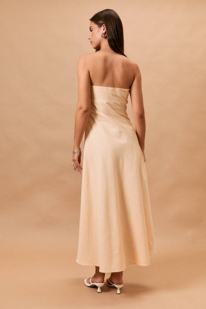 TUBE FLARE MIDI DRESS: WHITE-YELLOW STRIPE / XS