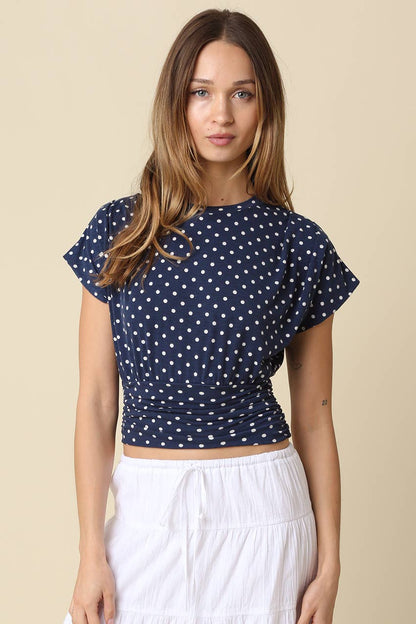 Kiley Polka Dot Crop Top: Navy Ivory / Contemporary / S