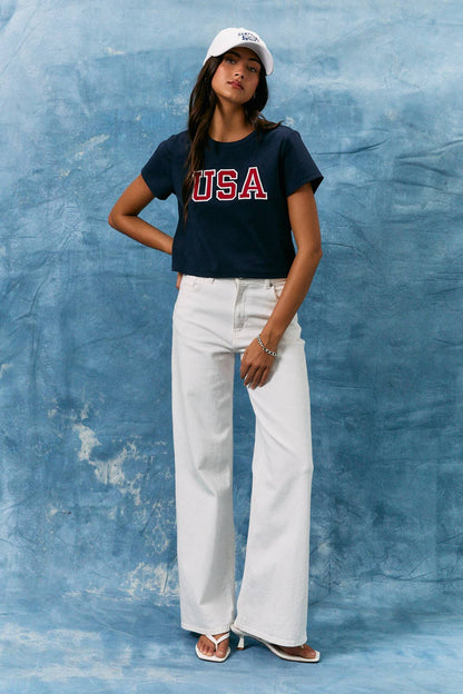 USA SHORT SLEEVE ROUND NECK BABY TEE: NAVY / XS