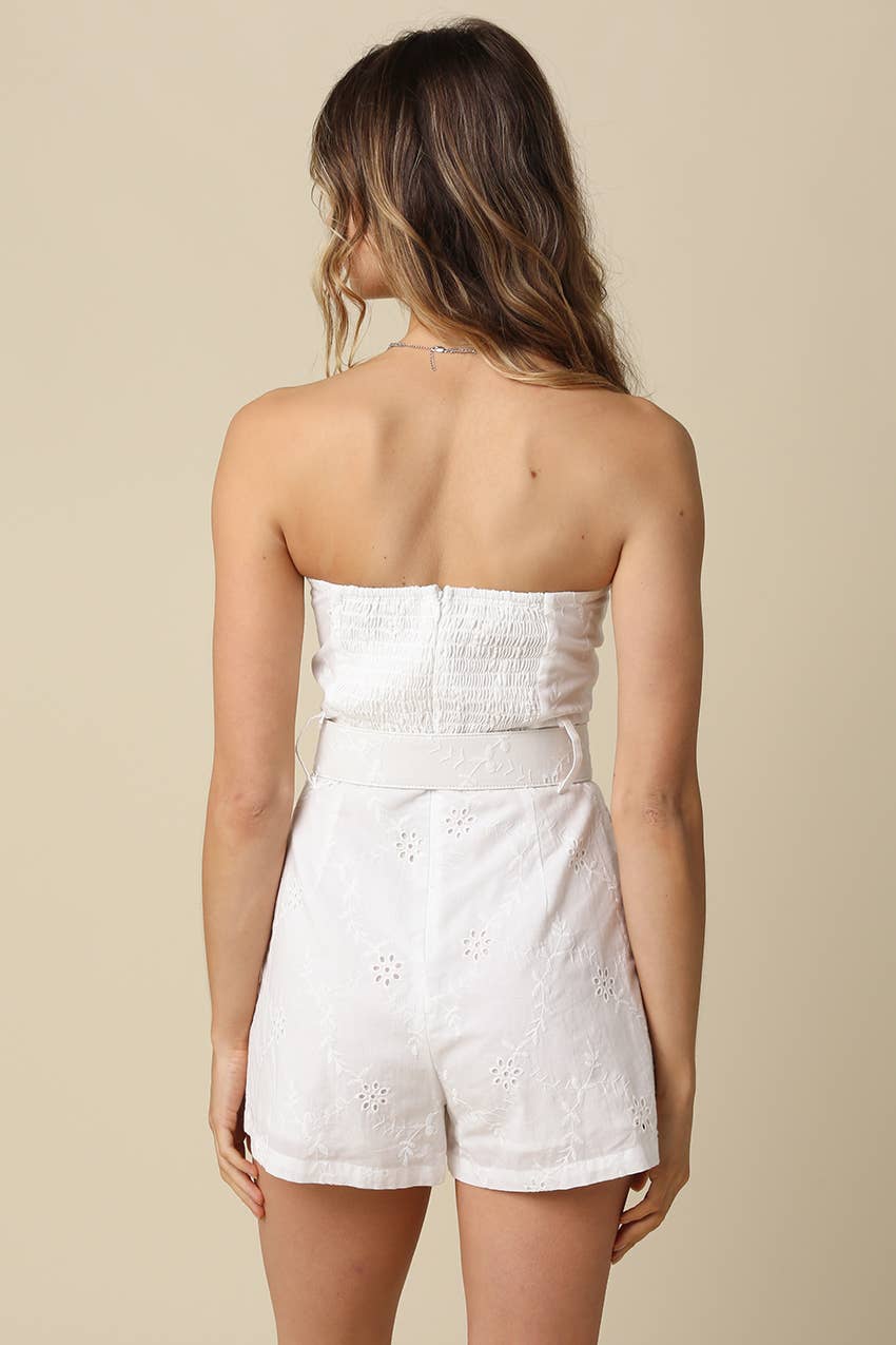Kaya Strapless Belted Romper: White / Contemporary / S