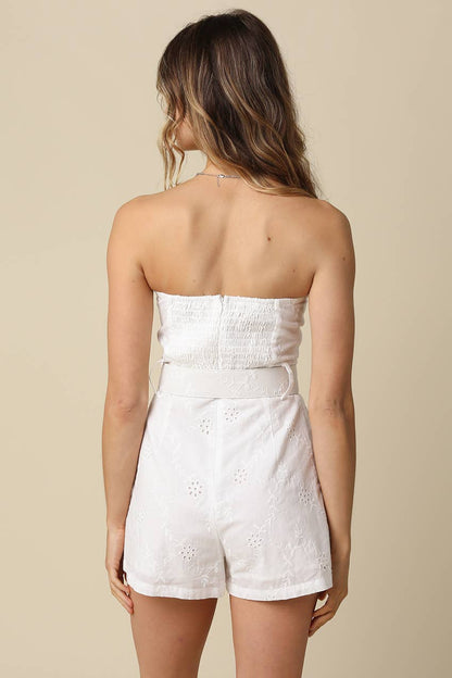 Kaya Strapless Belted Romper: White / Contemporary / S